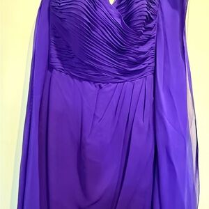 Kathryn Conover Elegant Purple Strapless Evening Dress with sheer scarf